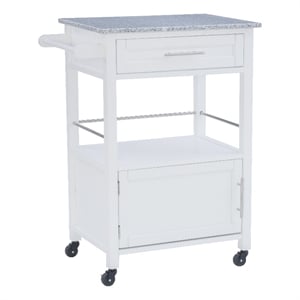 Linon Mitchell Wood Granite Top Rolling Kitchen Cart Ample Storage in White