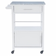 Linon Mitchell Wood Granite Top Rolling Kitchen Cart Ample Storage in White