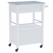 Linon Mitchell Wood Granite Top Rolling Kitchen Cart Ample Storage in White