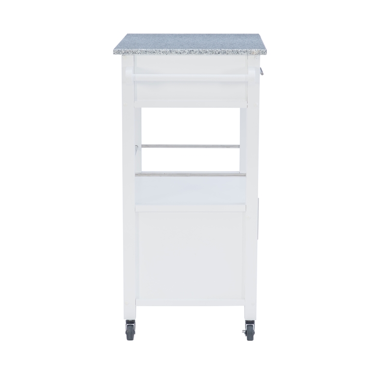 Linon Mitchell Wood Granite Top Rolling Kitchen Cart Ample Storage in White