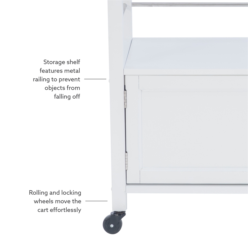 Linon Mitchell Wood Granite Top Rolling Kitchen Cart Ample Storage in White