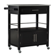 Linon Cameron Wood Granite Top Rolling Kitchen Cart Ample Storage in Black