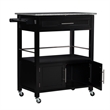 Linon Cameron Wood Granite Top Rolling Kitchen Cart Ample Storage in Black