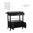 Linon Cameron Wood Granite Top Rolling Kitchen Cart Ample Storage in Black