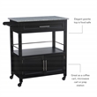Linon Cameron Wood Granite Top Rolling Kitchen Cart Ample Storage in Black