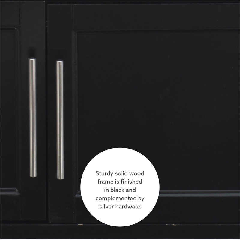 Linon Cameron Wood Granite Top Rolling Kitchen Cart Ample Storage in Black