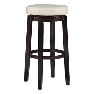 Linon Maya 31&quot Rice White Faux Leather Swivel Bar Stool in Brown Wooden Frame