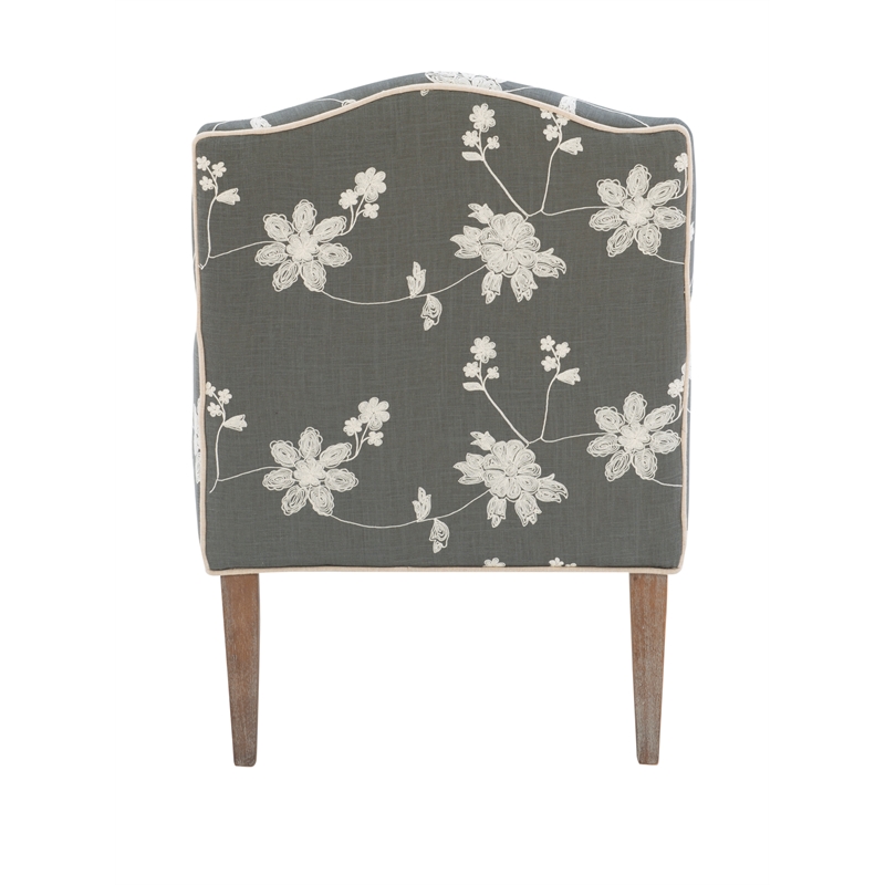 Linon Lauretta Upholstered Floral Embroidered Arm Chair with Pillow in Gray