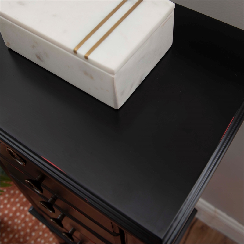 Linon Esther Distressed Wood Jewelry Armoire in Ebony Black