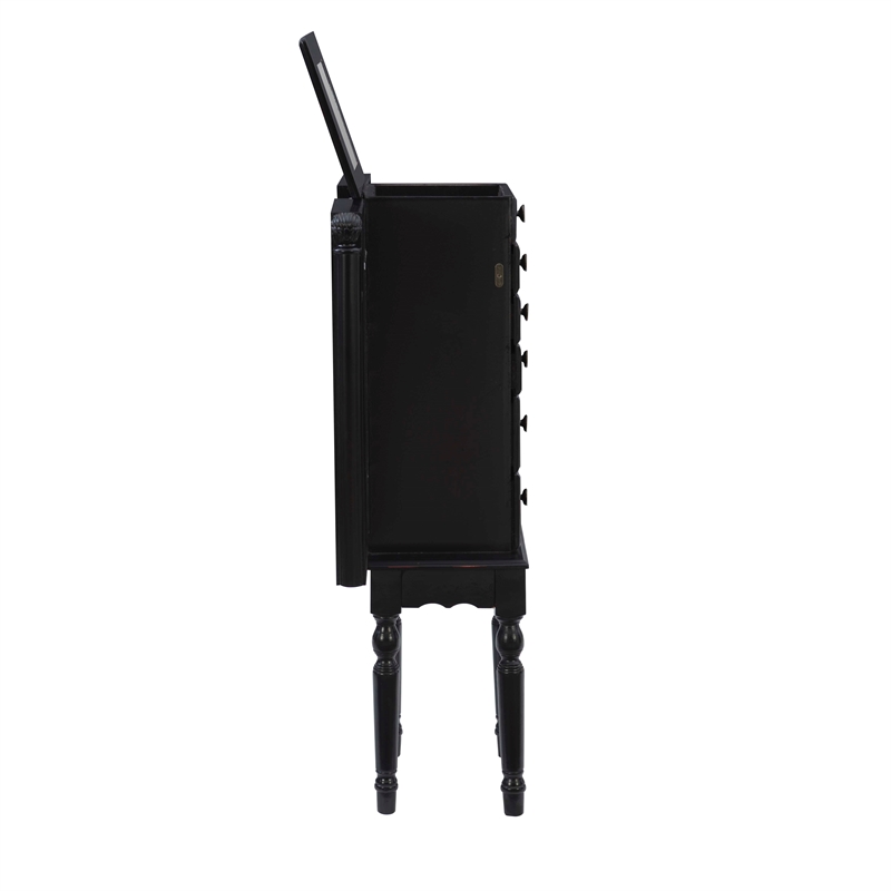 Linon Esther Distressed Wood Jewelry Armoire in Ebony Black