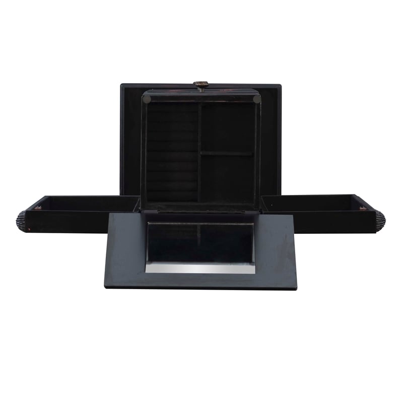 Linon Esther Distressed Wood Jewelry Armoire in Ebony Black