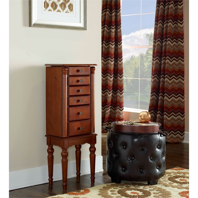 Linon Esther Wood Jewelry Armoire in Deep Cherry