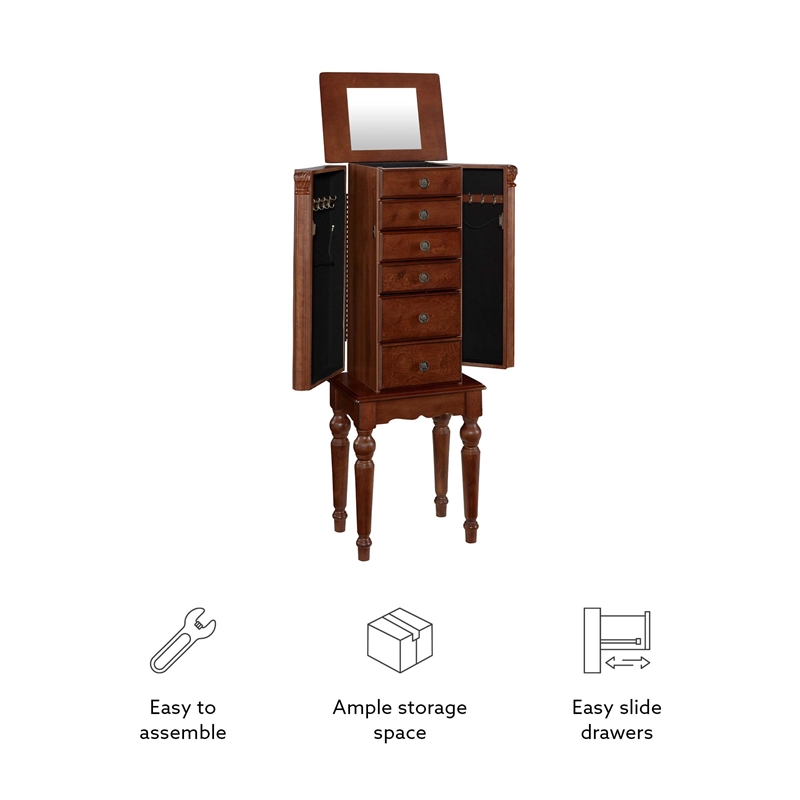 Linon Esther Wood Jewelry Armoire in Deep Cherry