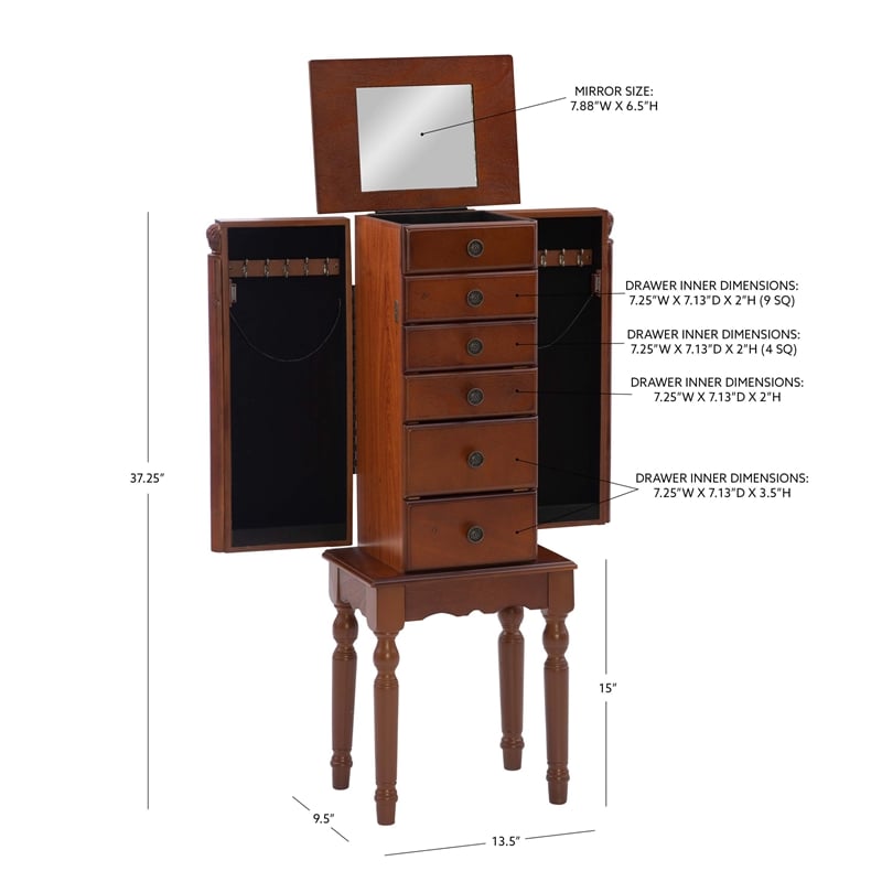 Linon Esther Wood Jewelry Armoire in Deep Cherry