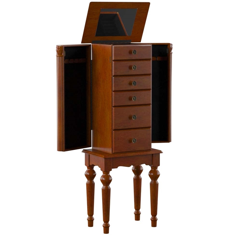 Linon Esther Wood Jewelry Armoire in Deep Cherry