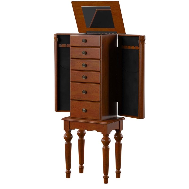 Linon Esther Wood Jewelry Armoire in Deep Cherry