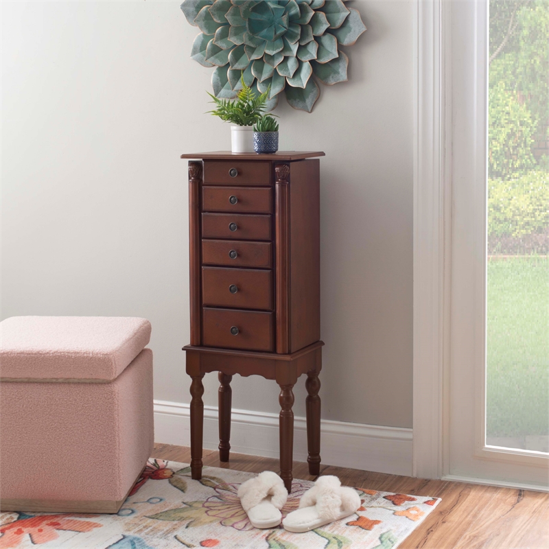 Linon Esther Wood Jewelry Armoire in Deep Cherry