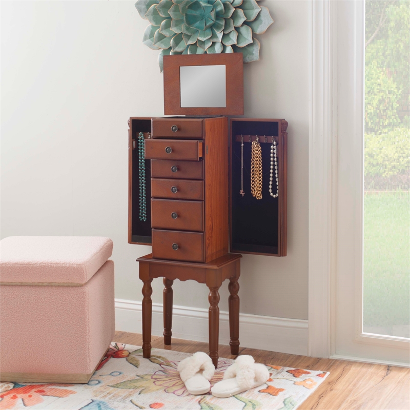 Linon Esther Wood Jewelry Armoire in Deep Cherry