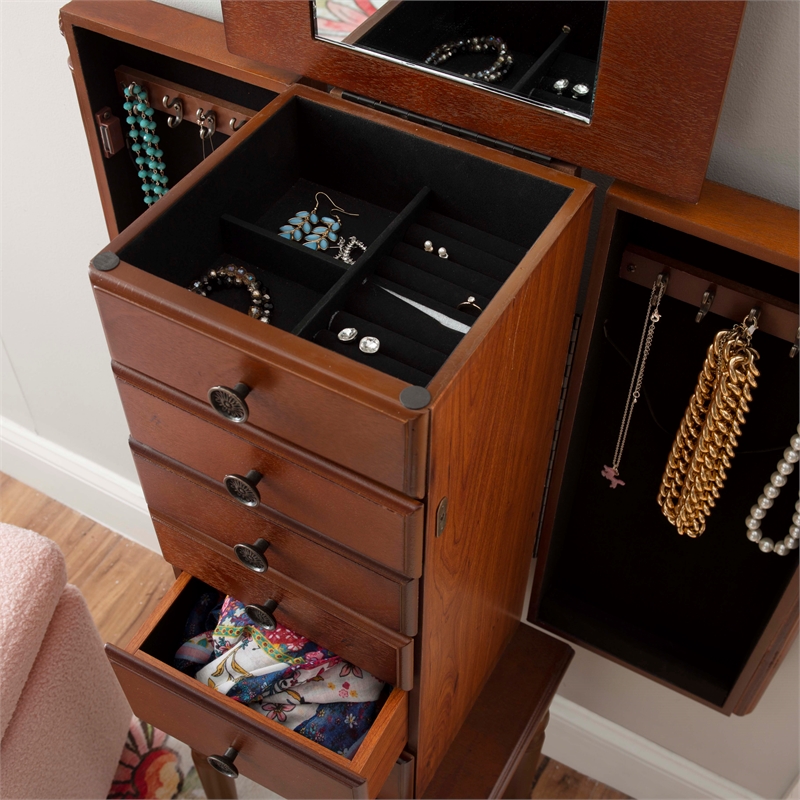 Linon Esther Wood Jewelry Armoire in Deep Cherry