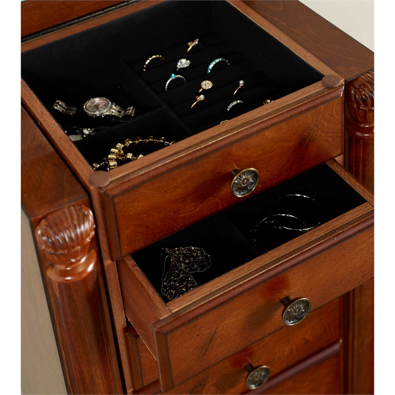Linon Esther Wood Jewelry Armoire in Deep Cherry