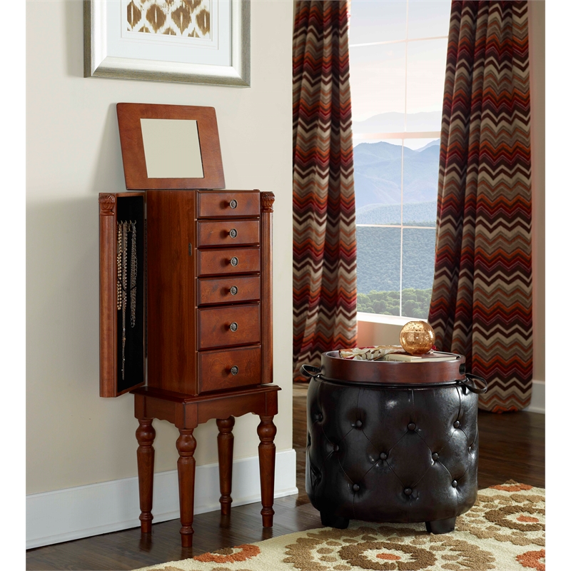 Linon Esther Wood Jewelry Armoire in Deep Cherry