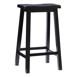 Linon Beamon 29&quot Sturdy Wood Backless Saddle Seat Bar Stool in Antique Black