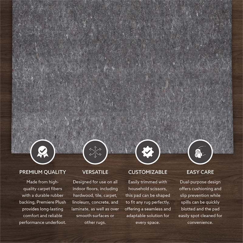 Linon Underlay Premier Plush Felt 2'x8' Rug Pad in Gray