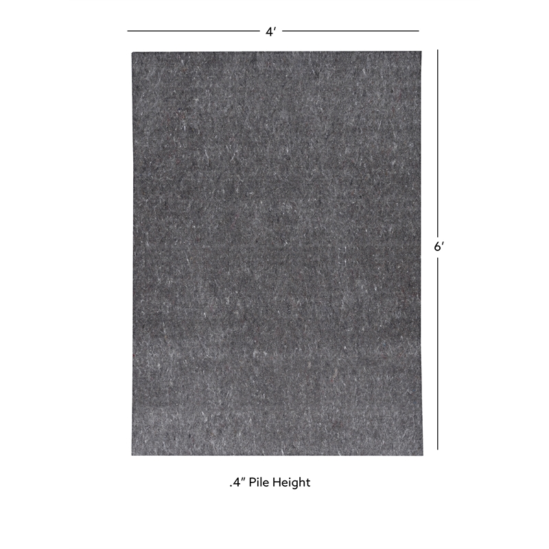 Linon Underlay Premier Plush Felt 4'x6' Rug Pad in Gray