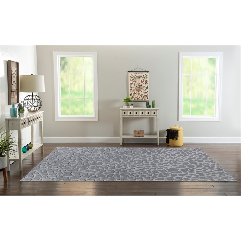 Linon Trio Flowers Hand Tufted Polyester 8'x10' Rug in Blue