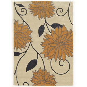 Linon Trio Floral Hand Tufted Polyester 5'x7' Rug in Ivory