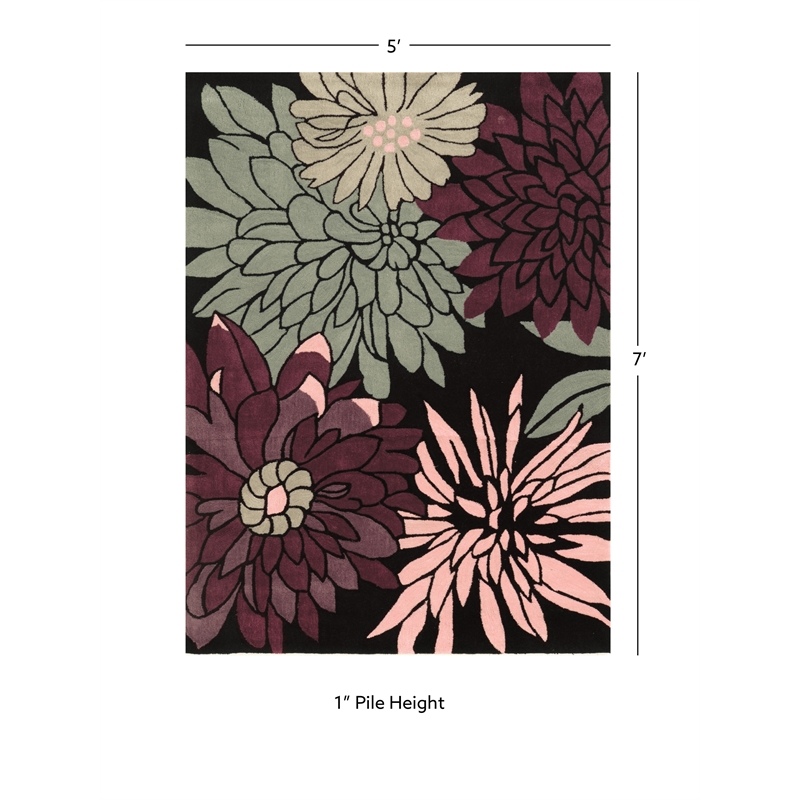 Linon Trio Mum Hand Tufted Polyester 5'x7' Rug in Black