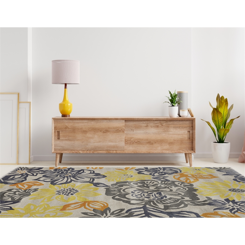 Linon Trio Benton Hand Tufted Polyester 8'x10' Rug in Gray