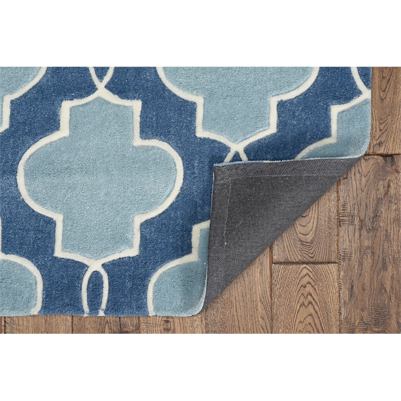 Linon Trio Tile Hand Tufted Polyester 8'x10' Rug in Blue
