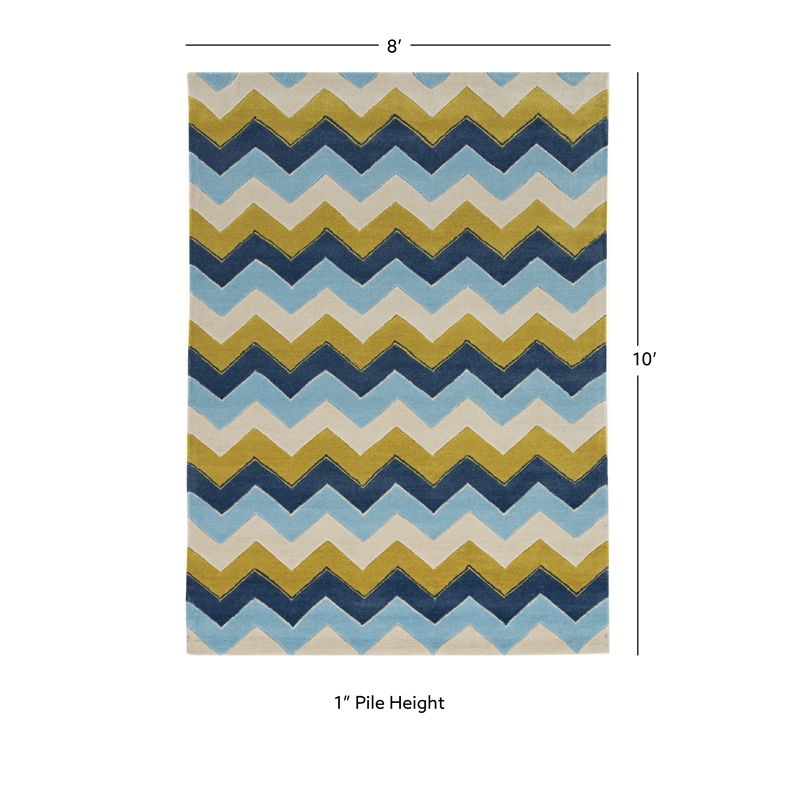Linon Trio Zag Hand Tufted Polyester 8'x10' Rug in Blue