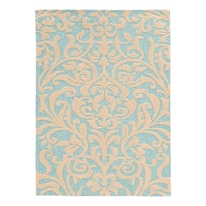 Linon Trio Damask Hand Tufted Polyester 5'x7' Rug in Aqua Blue and Ivory