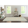Linon Trio Damask Hand Tufted Polyester 8'x10' Rug in Aqua Blue and Ivory