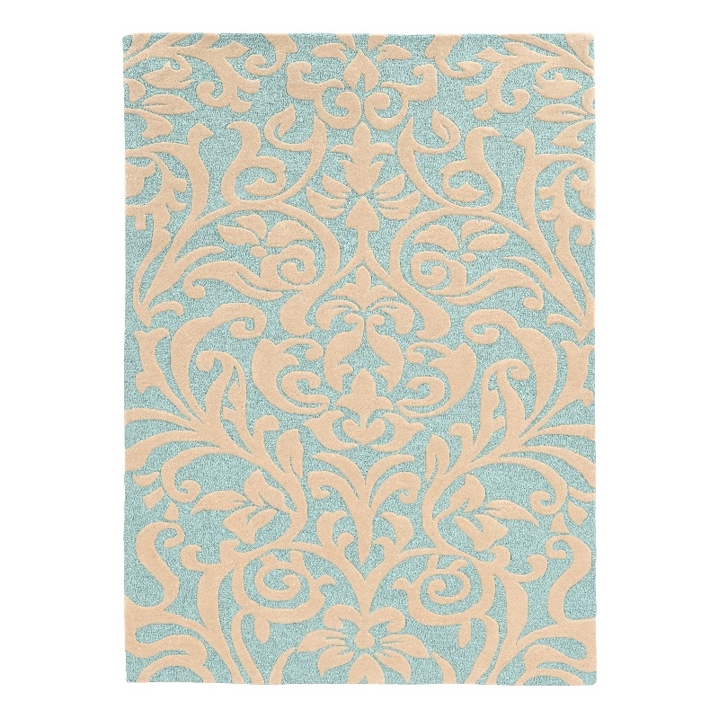 Linon Trio Damask Hand Tufted Polyester 8'x10' Rug in Aqua Blue and Ivory