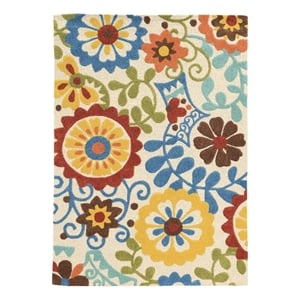 Linon Trio Frond Hand Tufted Polyester 5'x7' Area Rug in Ivory