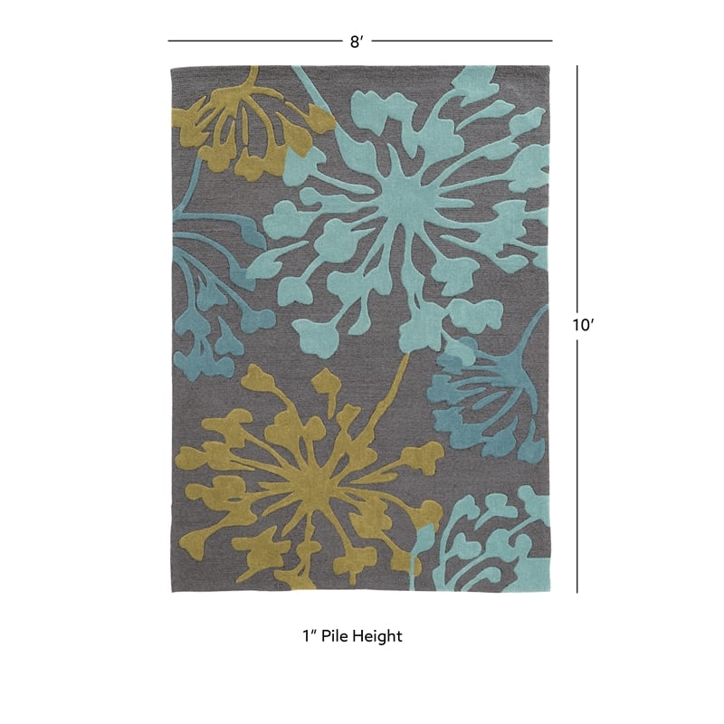 Linon Trio Dandelion Hand Tufted Polyester 8'x10' Rug in Gray