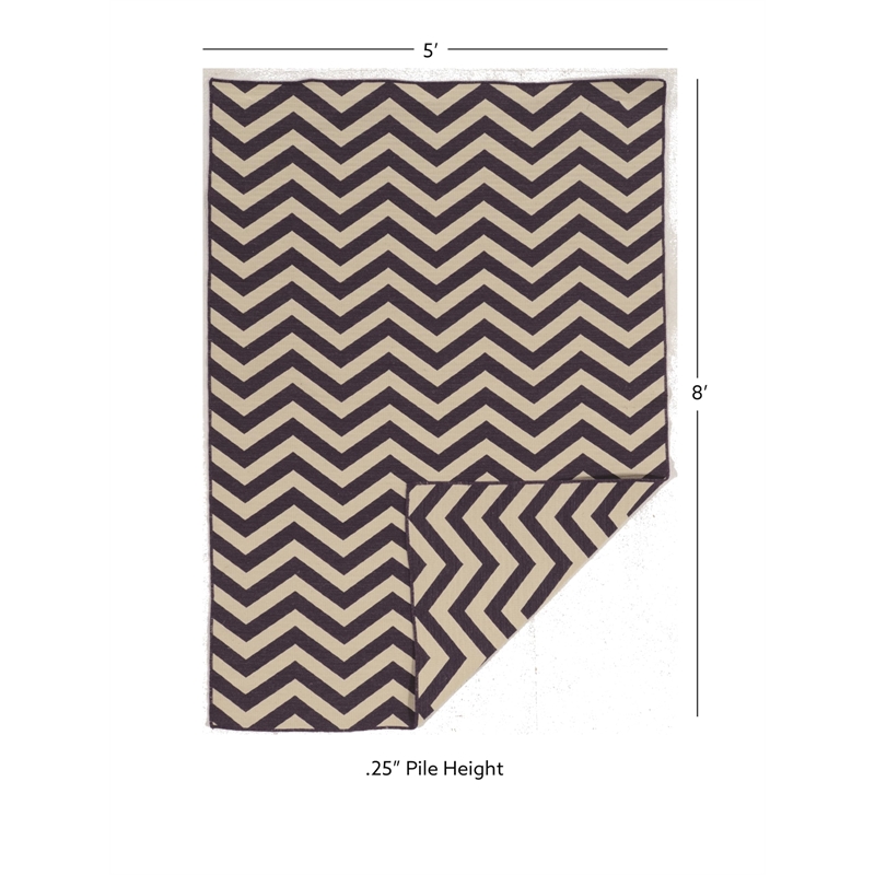 Linon Saloniki Wool 5' x 8' Chevron Area Rug in Purple