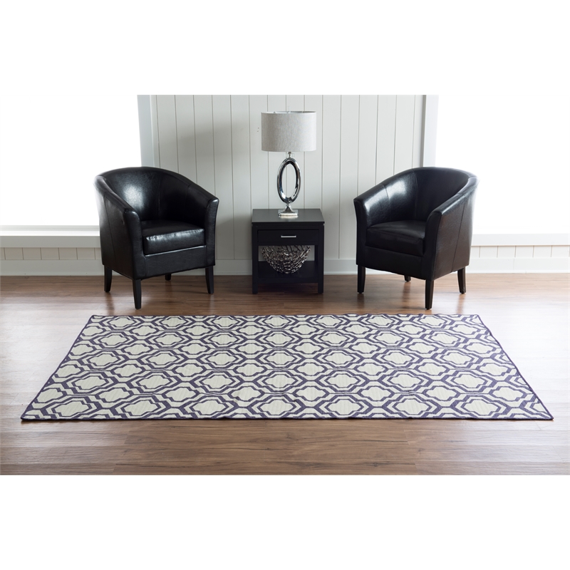 Linon Salonika Quatrefoil Reversible Woven Wool 5'x8' Rug in Purple