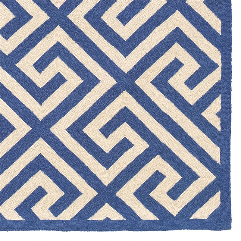 Linon Silhouette Greek Key Hand Hooked Wool 8'x10' Rug in Navy