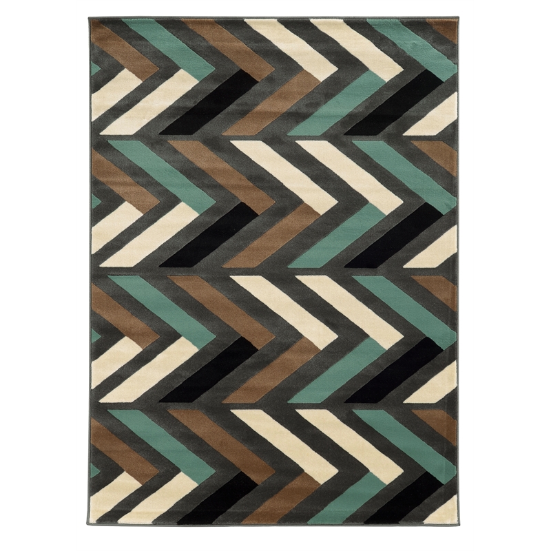 Linon Roma Herringbone Power Loomed Polypropylene 5'x7' Area Rug in Gray