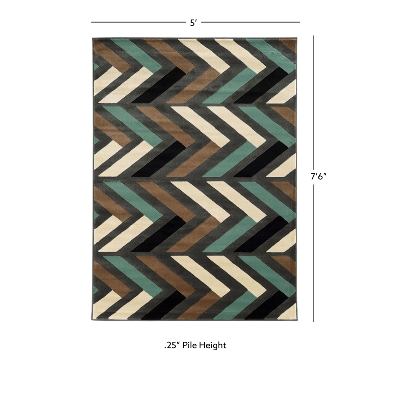 Linon Roma Herringbone Power Loomed Polypropylene 5'x7' Area Rug in Gray