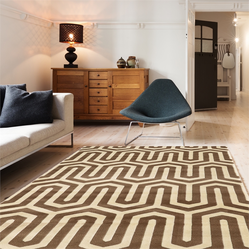 Linon Roma Tangent Power Loomed Polypropylene 8'x10' Rug in Ivory