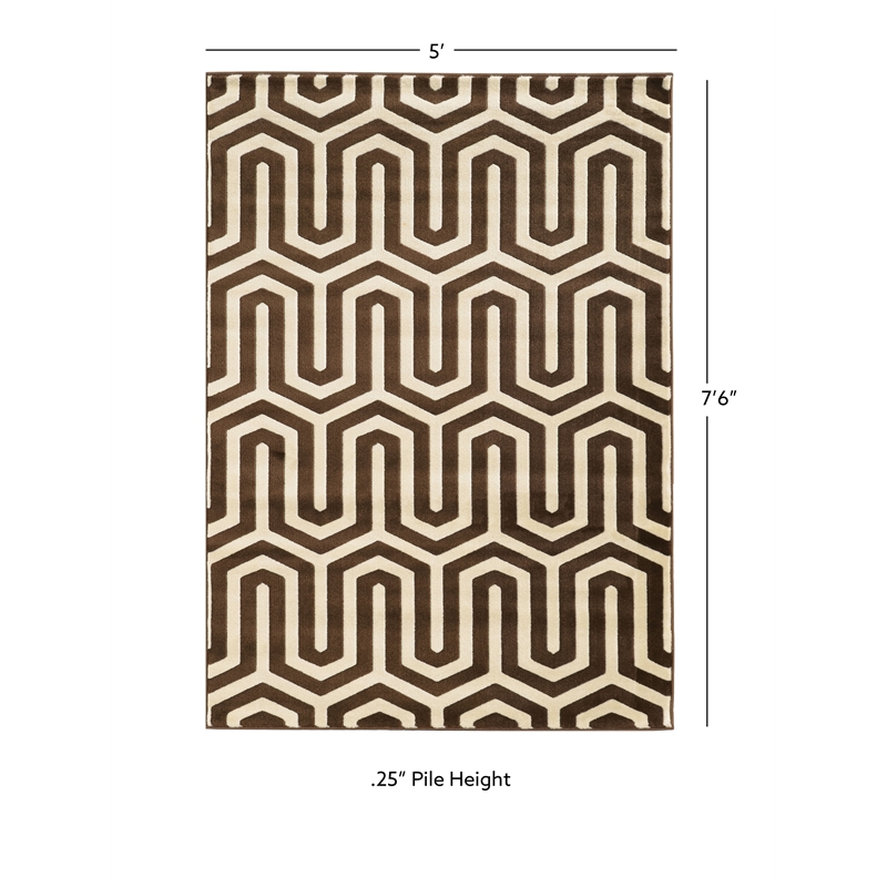Linon Roma Zigzag Power Loomed Polypropylene 5'x7' Rug in Ivory