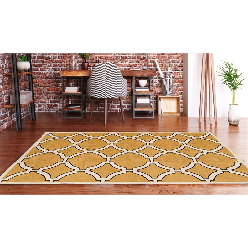 Linon Geo Kelli Hand Tufted Microfiber Polyester 8'x10' Rug in Yellow