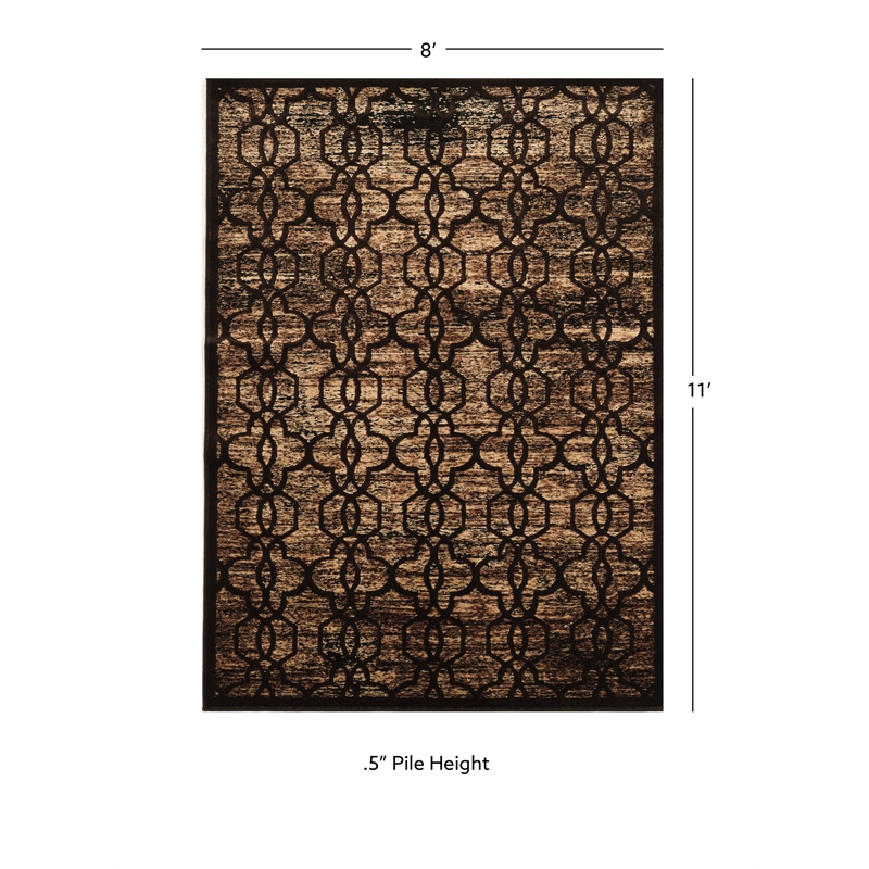 Linon Platinum Iron Gate Power Loomed Polyester 8'x11' Rug in Brown