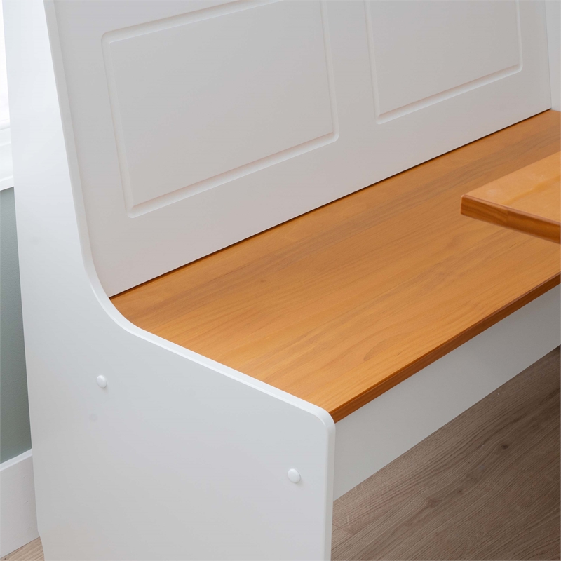 Linon Ardmore Pine Wood Corner Nook Dining Set with Storage in White and Natural