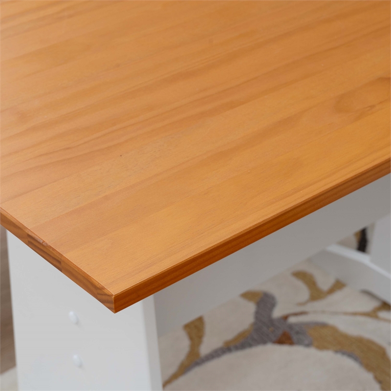 Linon Ardmore Pine Wood Corner Nook Dining Set with Storage in White and Natural